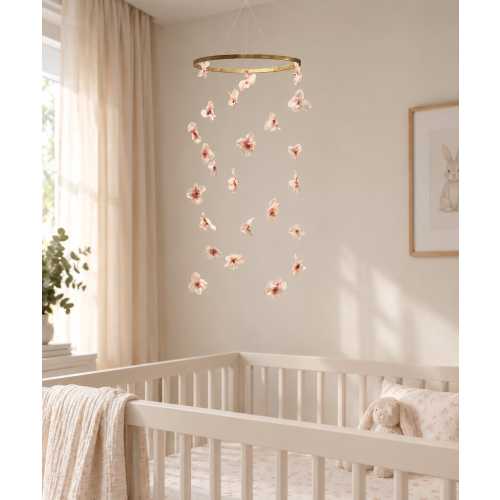 Mauve Blush Floral Baby Mobile, Cascading Silk Flowers, Garden Nursery Decor