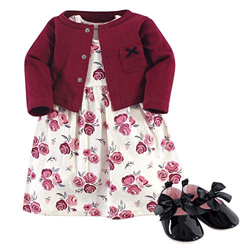 Hudson Baby baby-girls Cotton Dress, Cardigan and Shoe Multi-pack Set