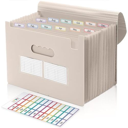 SKYDUE Accordion File Organizer, Expanding File Folder with 13 Pockets, Portable Document Paper Bill Receipt Organizer, Home School Office Supplies, Letter A4 Size Brown