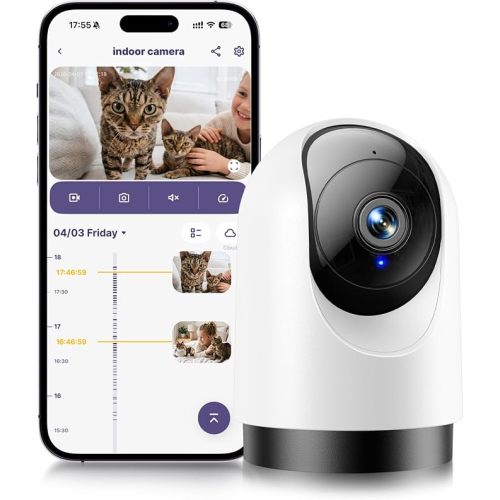 YOTON Indoor Security Camera, 2K 360° Wi-Fi Baby Monitor & Pet Camera w/Motion Tracking, 2-Way Audio, Night Vision, SD/Cloud, Compatible with Alexa & Google Home, 2.4/5GHz