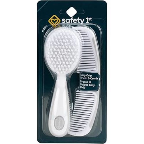 Safety 1st Easy Grip Brush and Comb Set – Soft Bristles, Detangling Comb, Comfortable Handles, Baby and Toddler Hair Care – Grey