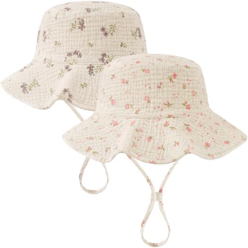 Muslin Baby Sun Hat Sun Protection Baby Toddler Bucket Hat with Wide Brim Beach Hats for Boys Girls