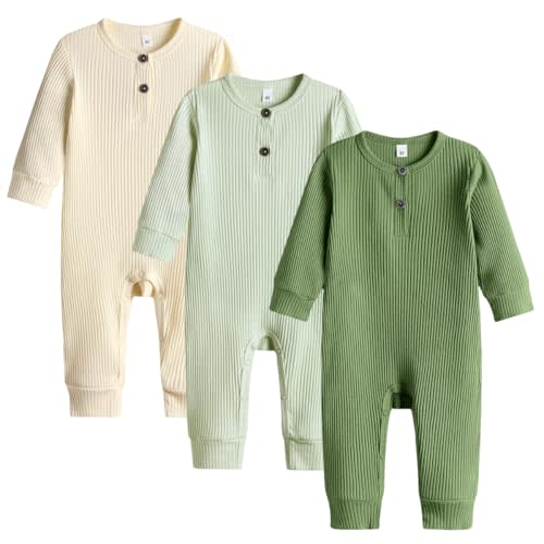Bafeicao Baby Boy Girl 2/3 Pack Solid Romper Ribbed Short/Long Sleeve Bodysuit Jumpsuit Infant Knitted Outfits Clothes