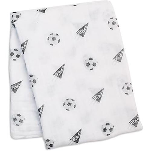lulujo Baby Swaddle Blanket| Unisex Softest 100% Cotton Muslin Swaddle Blanket| Neutral Receiving Blanket for Girls & Boys | 47in x 47in Soccer