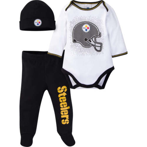 3-Piece Baby Boys Steelers Bodysuit, Footed Pant, &amp; Cap Set