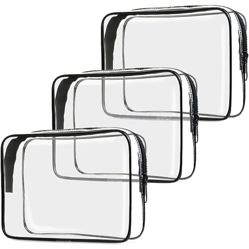 TSA Approved Toiletry Bag, 3 Pack Clear Travel Bags for Toiletries, Quart Size Makeup Cosmetic Bag Organizer for Women Men Travel Accessories(Black)