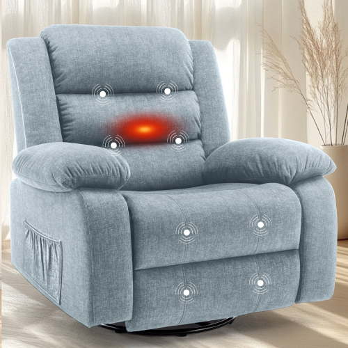 Korser Oversized Swivel Rocker Recliner Chair for Adults 40.6'' Wide for Nursery Living Room,Pewter