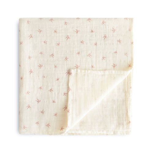 Organic Cotton Muslin Swaddle Blanket Bows One Size