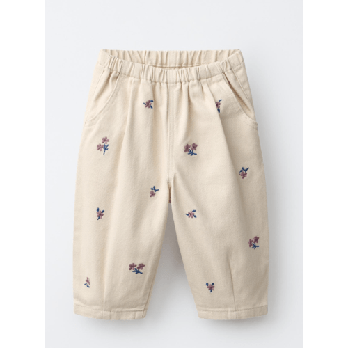 Floral Embroidered Baggy Twill Pants