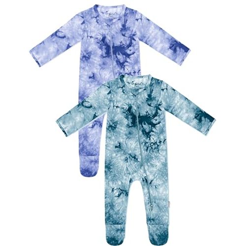Jimonda Baby Girls Boys Footed Pajamas,Rayon From Bamboo,2 Way Zipper Long Sleeve Soft Sleeper Pjs,Infant Tie-dye Romper