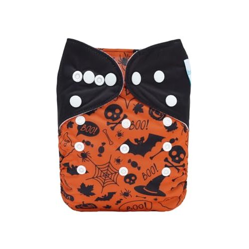 babygoal Halloween Cloth Diaper with Insert for Baby Boys and Girls 8-35lbs, Reusable Adjustable and Washable Nappy
