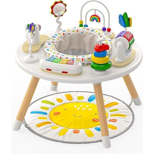 Move2Play 4-in-1 Baby Activity Center | Montessori-Inspired Design | 8 Interactive Toys | Tummy Time, Exersaucer & Toddler Table | Shower Gift | Essential | Must Have for 3, 6, 12 Month Old (Sun)