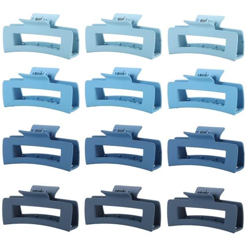 12 Pcs Blue Large Square Hair Claw Clips for Women, 4.3-Inch Matte Rectangle Claw, Strong Hold Non-slip Hair Clips for Thick & Thin Hair