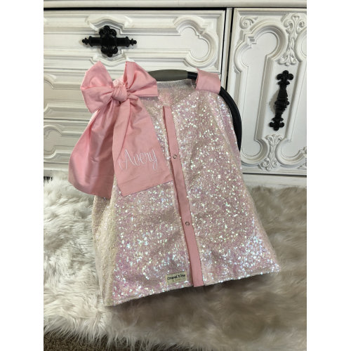 Iridescent and Baby Pink car seat canopy / carseat cover / carseat canopy /sequin / infant car seat cover / sparkle