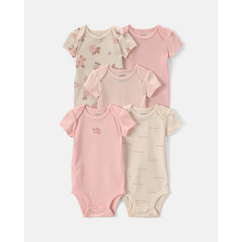 Baby Girl 5-Pack Floral Short-Sleeve Bodysuits - Pink/Ivory | Carter’s Oshkosh Canada