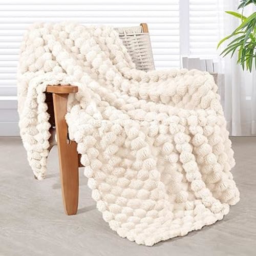 Whale Flotilla Throw Blanket for Couch with Jacquard Pattern, Fuzzy Soft Cozy Exquisite Blankets for All Season, Warm and Fluffy, 50x60 Inch, Ivory
