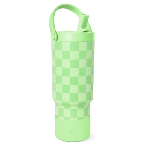 Simple Modern Trek Pivot | 24oz Kids Flip Straw Tumbler with Handle and Silicone Boot | Insulated Water Bottle Stainless Steel Cup | School Travel Jug | Lime Checkmate
