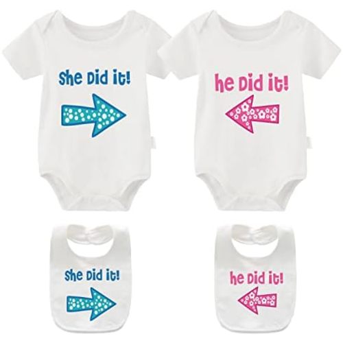 YSCULBUTOL Baby Twins Bodysuits He/She Did It Twin Outfit Girl Romper With Hat Set