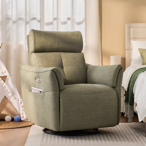 Latitude Run® Dual Motor Swivel Glider Nursery Power Recliner With Adjustable Headrest, Rocking Recliner With Side Pockets And USB Charge | Wayfair