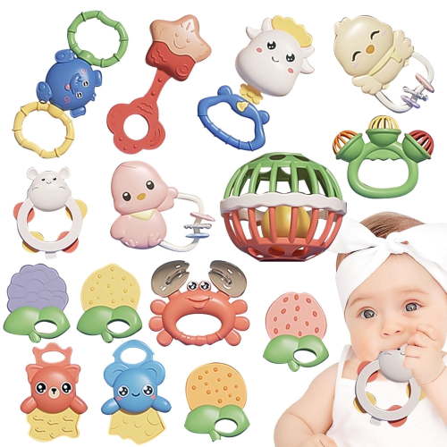 Sytle-Carry Baby Toys, 15 Pcs Baby Rattles Teethers Set, Infant Crawling Coordination Toys