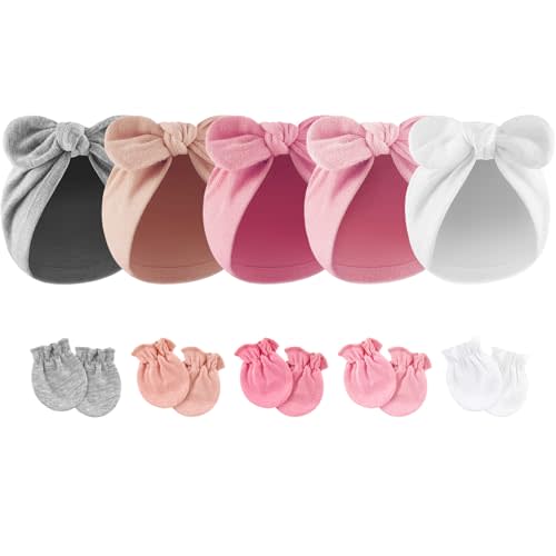 AQOKKA Newborn Baby Girl Hats with Bow Cotton Toddler Infant Beanie Cap Newborn Hospital Hats for Baby Girl Kid 0-12 Months