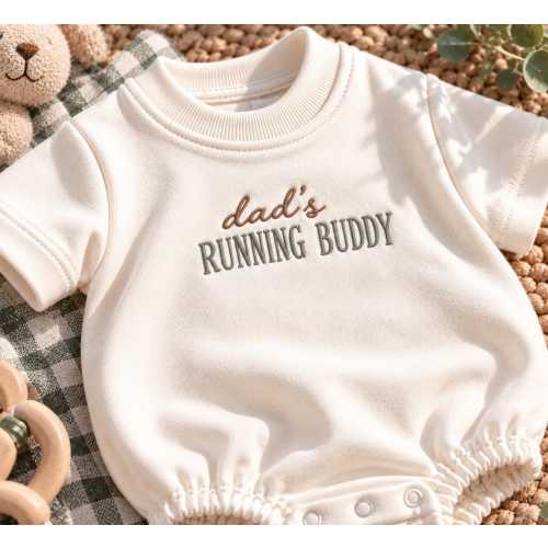 Dads Running Buddy Embroidered Romper, Running Baby Outfit, Runner Dad Baby Gift, Fitness Baby Romper, Baby Shower Gift