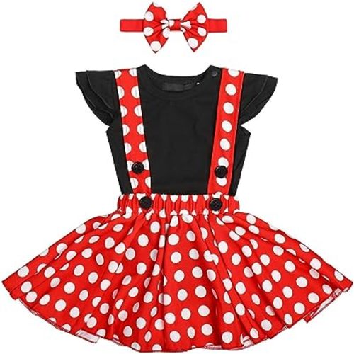 IBTOM CASTLE Polka Dots Tutu Costume for Baby Girl Princess 1st Birthday Party,Dress Up w/Overall Suspender Skirt,Headband