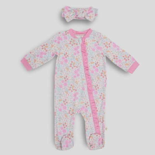 Milkberry Soft Rayon of Bamboo Footed Coverall 3 Peice Full Body Sleepwear for Infants Baby Girls Floral Pink Size 0-3 Months