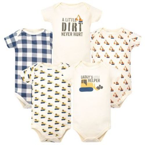 Hudson Baby Infant Boys Cotton Bodysuits 5-Pack, Daddys Helper Bulldozer, Newborn