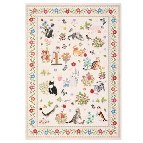 9'x12' Beige Washable Cat Print Cute Living Room Rugs, Soft Non Slip Accent Bedroom Nursery Rugs for Kids Room Playroom, Low Pile Dining Room Rugs