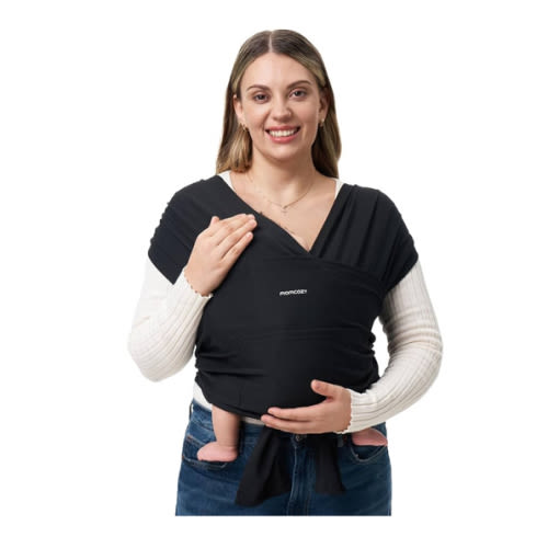 Momcozy Baby Wrap Carrier, Easy to Wear Infant Carrier Slings, Lightweight Hands Free Baby Sling, Adjustable Baby Carriers for Newborn to Toddler 8-35 lbs, Black
