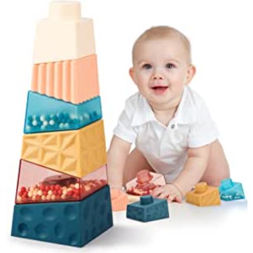 Toddler Montessori Toys for 2 Year Old Boys Girls Gift Baby Sensory Stacking Building Blocks Learning Educational Irregular Square Autism Toys for 18 Plus Months Age 2 3 4 One Two Year Old Kids