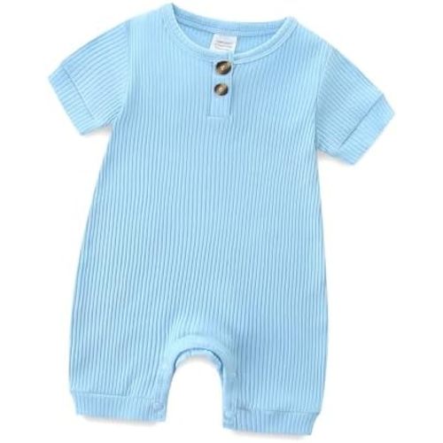 Infant Romper Solid Color One Piece Onesie Short Sleeve Summer Clothes for 0~12M Baby
