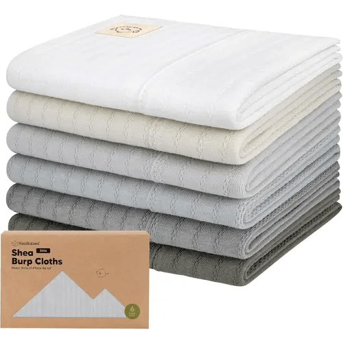 KeaBabies Organic Cotton Burp Cloths Baby Girl, Boy - 6-Pack Large Burping Clothes for Babies, Spit Up Rags, Super Soft & Absorbent Newborn Wash Towels, Gender Neutral, Non-Shrink (Stria, Granite)