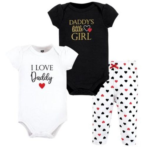 Hudson Baby Infant Girl Cotton Bodysuit and Pant Set, Girl Daddy Red Black