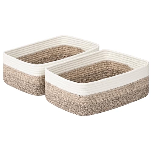 Shallow Storage Baskets for Shelves, 15x11x5.1 Inch Woven Baskets for organizing, 2 Pack Storage Bins for Nursery, Bathroom, Closet, Decorative, Gradient Brown