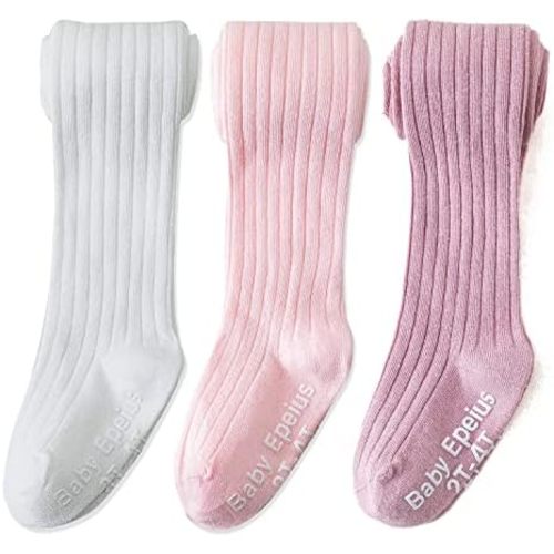 EPEIUS Baby Tights Baby Girls Non-Slip Plain/Ribbed Leggings Seamless Cotton Stockings Pantyhose Newborn Infant Toddler