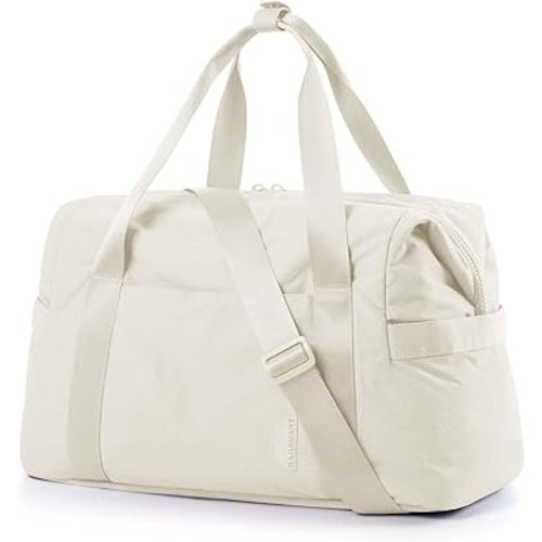 BAGSMART BAGSMART Gym Bag for Women, Carry on Weekender Overnight Bag, Travel Duffel Bags with Trolley Sleeve, Personal Item Travel Bag Tote Bag Workout Dance Bag(Light Beige-Large)
