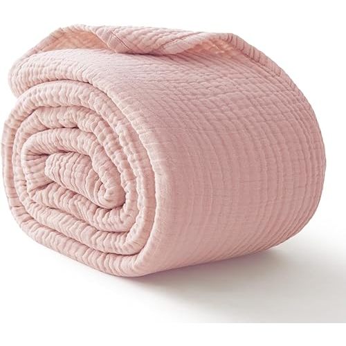 100% Cotton Muslin Blanket Large 50"x 70", 6 Layers Breathable and Lightweight Cotton Throw Blankets for Couch, Soft Cooling Summer Gauze Blanket for Adults All Season, Dusty Rose‌