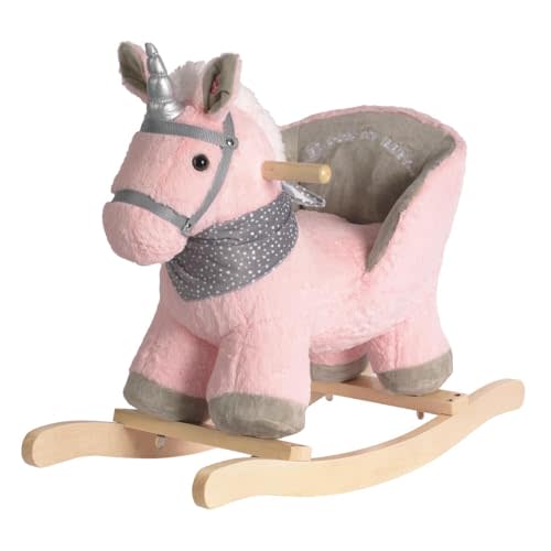 Rock My Baby Rocking Unicorn with Chair, Plush Stuffed Unicorn Rocker for Toddlers 1-3, Baby Rocker with Sweet Music, Wooden Ride-On Toy, (Pink Unicorn) CPC Certified