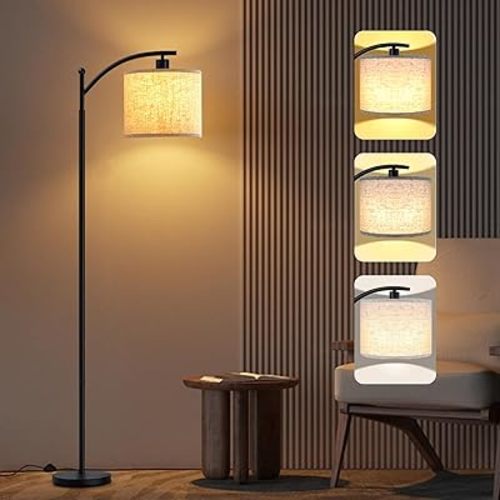 SANGFOR Floor Lamp for Living Room with 3 Color Temperatures, Eye-Caring Floor Lamps for Bedroom, Boho Standing Lamp Office,Tall Lamp with Pedal Switch,Modern Lamp for Living Room with Beige Shade