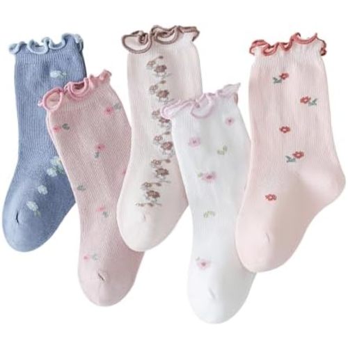Toddler Floral Socks Girls Ruffle Frilly Princess Dress Socks for Baby Little Kids