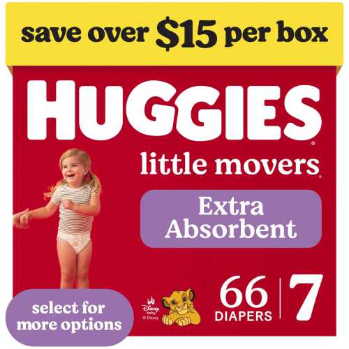 Huggies Little Movers Baby Diapers, Size 7 (41+ lbs), 66 Count (Select for More)