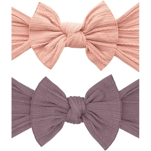 Baby Bling Bows - Newborn to Little Baby Girl Bows, 2 Pack Nylon Super Soft Stretchy Knot Toddler Headbands, Perfect Hair Accessories Head Bands for Infant Kids(Rose Gold & Lilac)