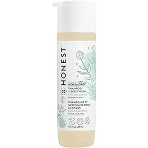 The Honest Company 2-in-1 Cleansing Shampoo and Body Wash for Sensitive Skin, Tear-Free, Hypoallergenic with Naturally Derived Ingredients, Fragrance-Free, 10 fl oz