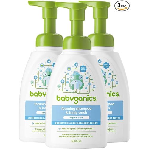 Babyganics Baby Shampoo + Body Wash Pump Bottle, Fragrance Free, 16oz, 3 Pack