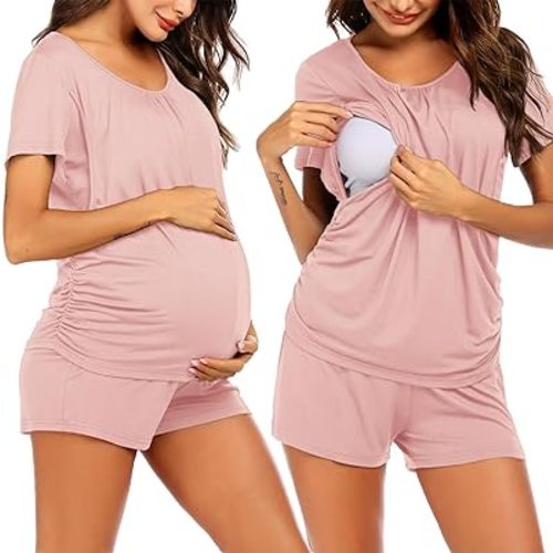 Ekouaer Womens Nursing Pajamas Maternity Breastfeeding Pjs Sleepwear Layer Soft Postpartum Lounge Set Pregnancy Clothes
