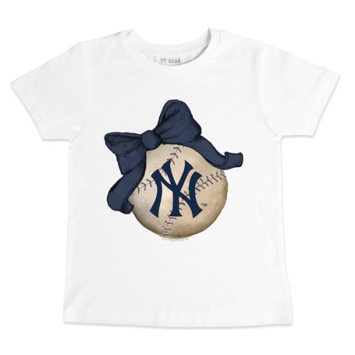 New York Yankees Tiny Turnip Toddler Baseball Bow T-Shirt - White