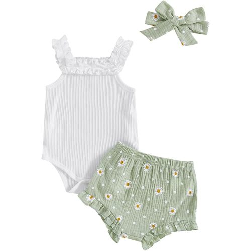 Kaipiclos Cherry Baby Outfit Newborn Infant Girl Clothes Rib Knit Romper & Shorts Waffled Baby Clothes for Girls 0 3 6 12 18M