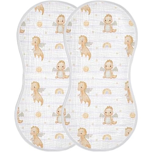 YYZZH Watercolor Dragon Rainbow Striped Muslin Burp Cloths for Baby 2 Pack Soft 100% Cotton Baby Washcloths Bibs for Boy Girl